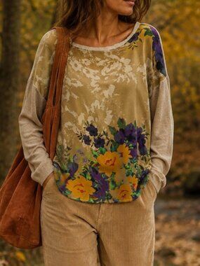 Love and Liberty Johnny Was silk/cashmere floral sweater/tunic/blouse Sz L